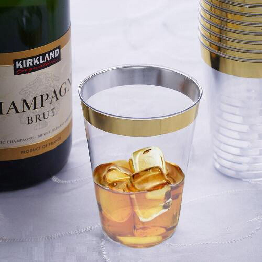 12 Pack 7oz Clear with Gold Rim Plastic Disposable Glass