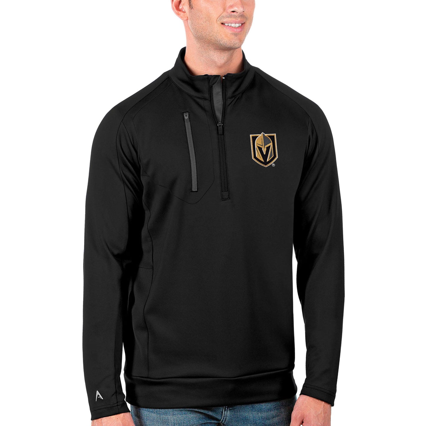 Men's Antigua Black/Charcoal Vegas Golden Knights Big & Tall Generation Quarter-Zip Pullover Jacket