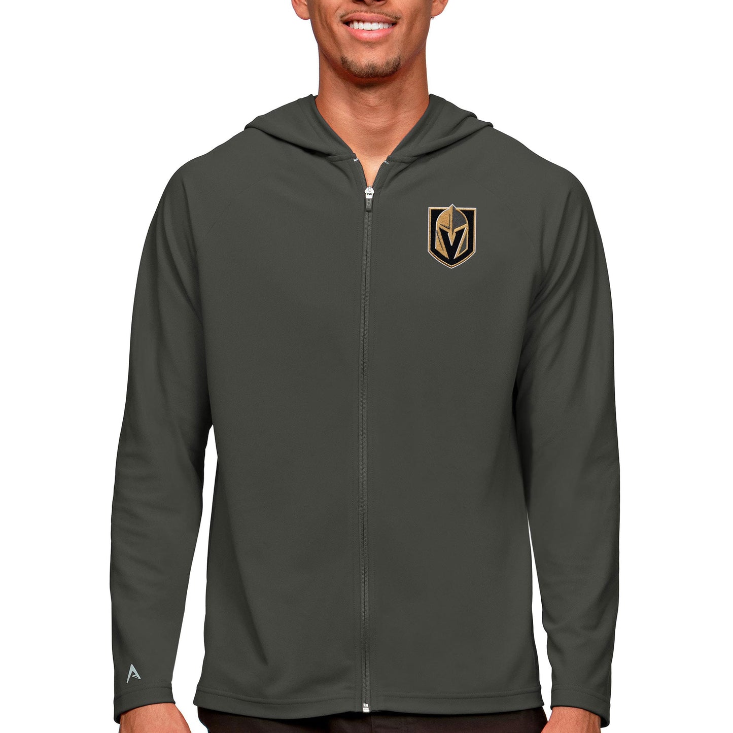 Men's Antigua Charcoal Vegas Golden Knights Logo Legacy Full-Zip Hoodie