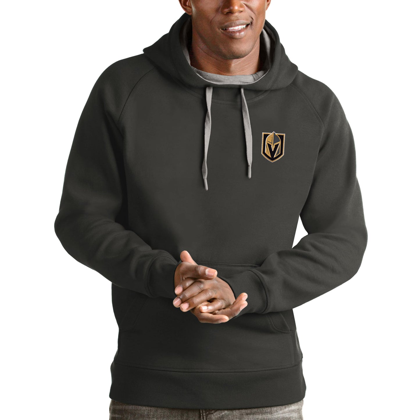 Men's Antigua Charcoal Vegas Golden Knights Victory Pullover Hoodie