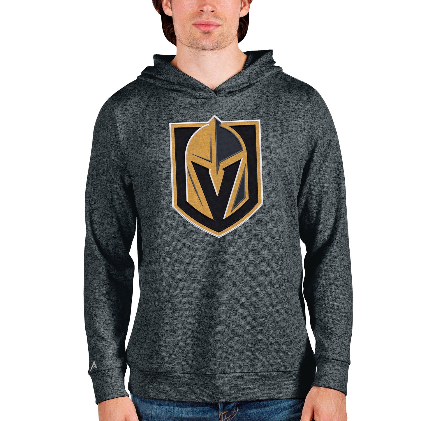 Men's Antigua Heathered Charcoal Vegas Golden Knights Absolute Pullover Hoodie