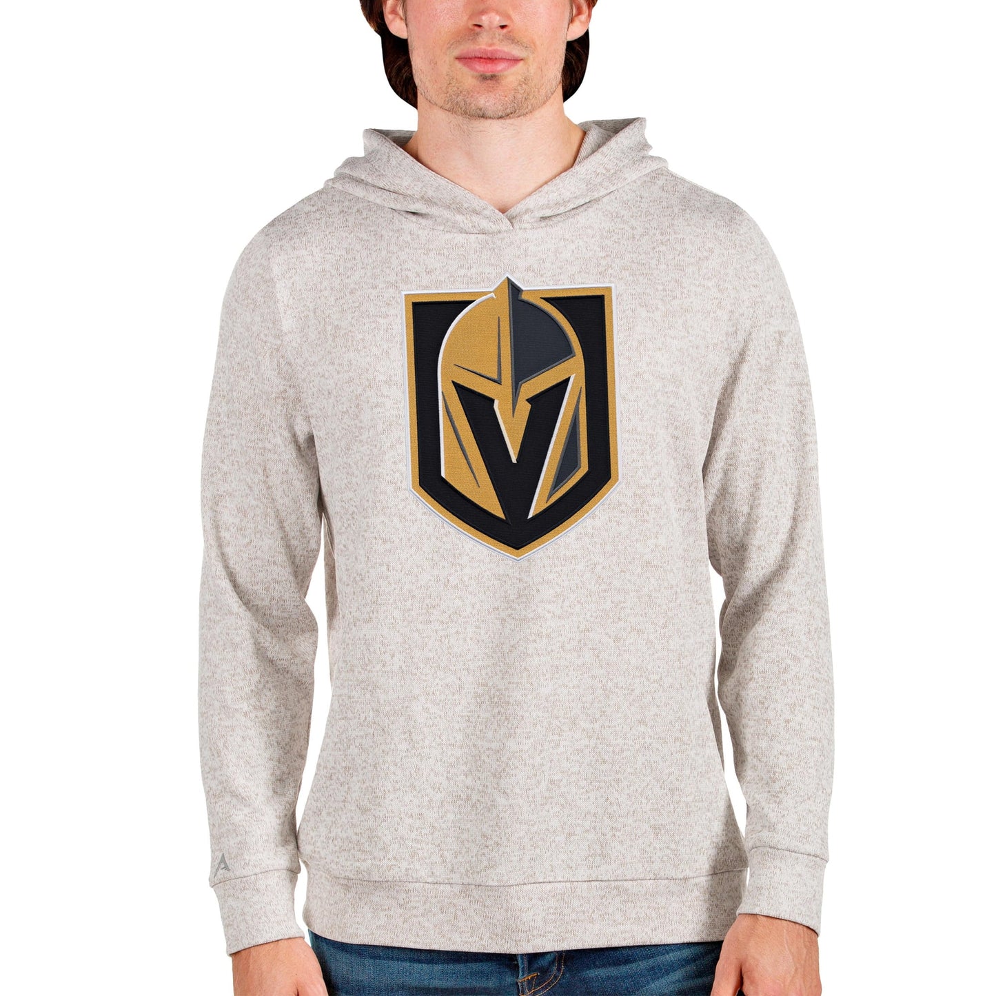 Men's Antigua Oatmeal Vegas Golden Knights Absolute Pullover Hoodie