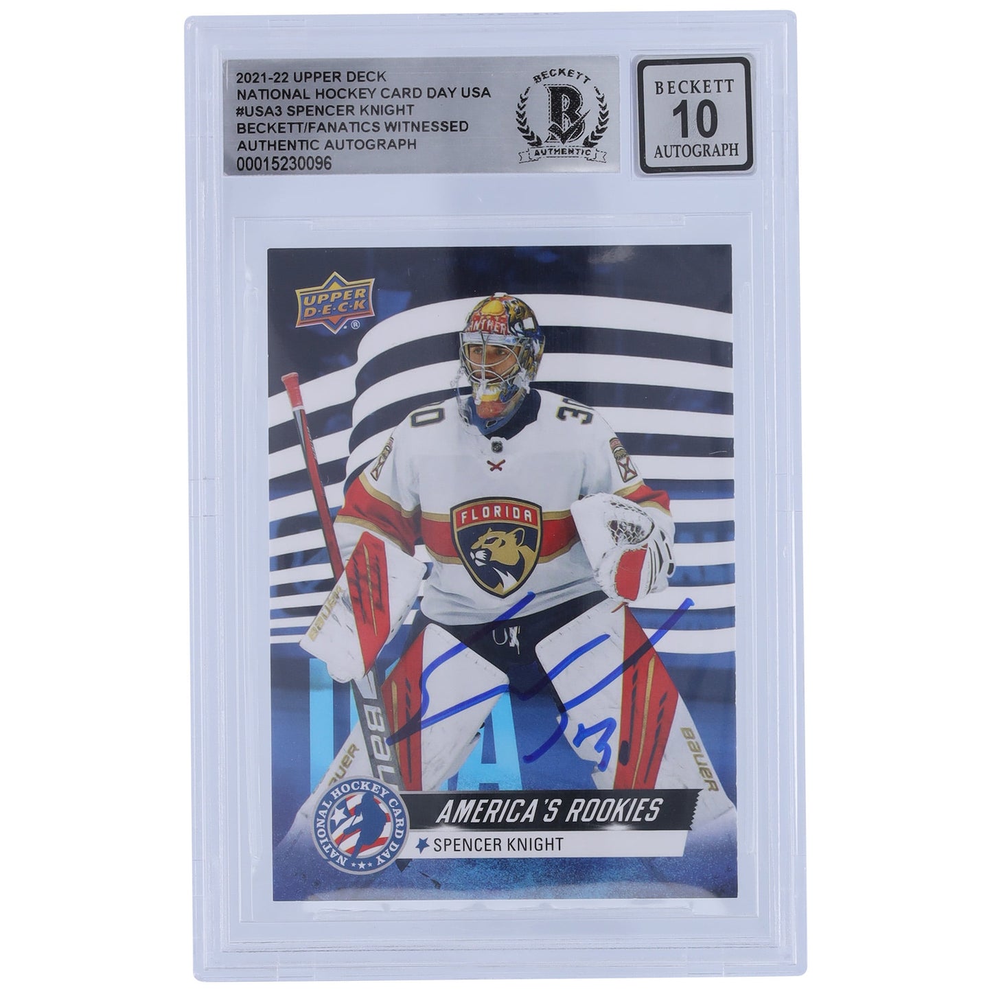 Spencer Knight Florida Panthers Autographed 2021-22 Upper Deck National Hockey Card Day America's Rookies #USA-3 Beckett