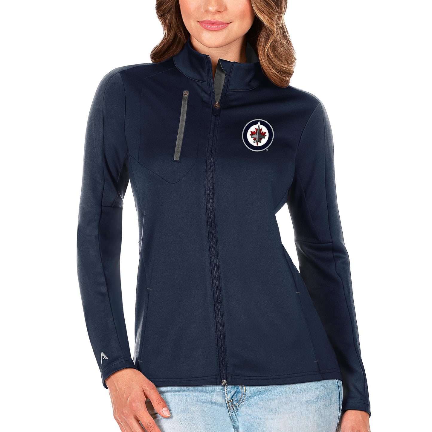 Women's Antigua Navy/Charcoal Winnipeg Jets Generation Full-Zip Pullover Jacket