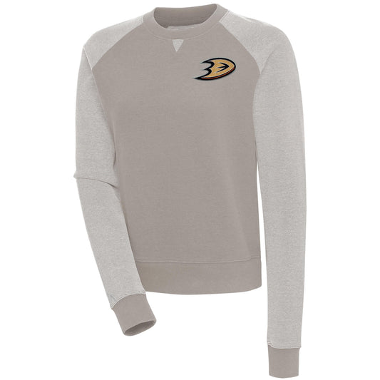 Women's Antigua  Oatmeal/White Anaheim Ducks Flier Bunker Pullover Sweatshirt