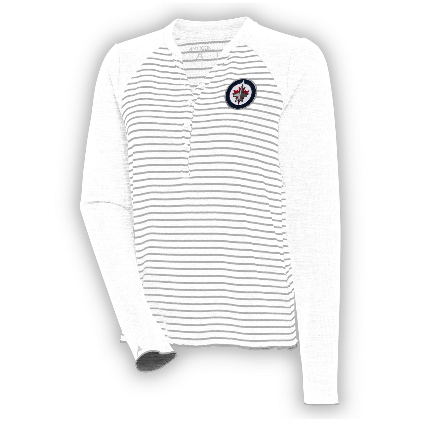 Women's Antigua  White Winnipeg Jets Maverick Henley Long Sleeve T-Shirt