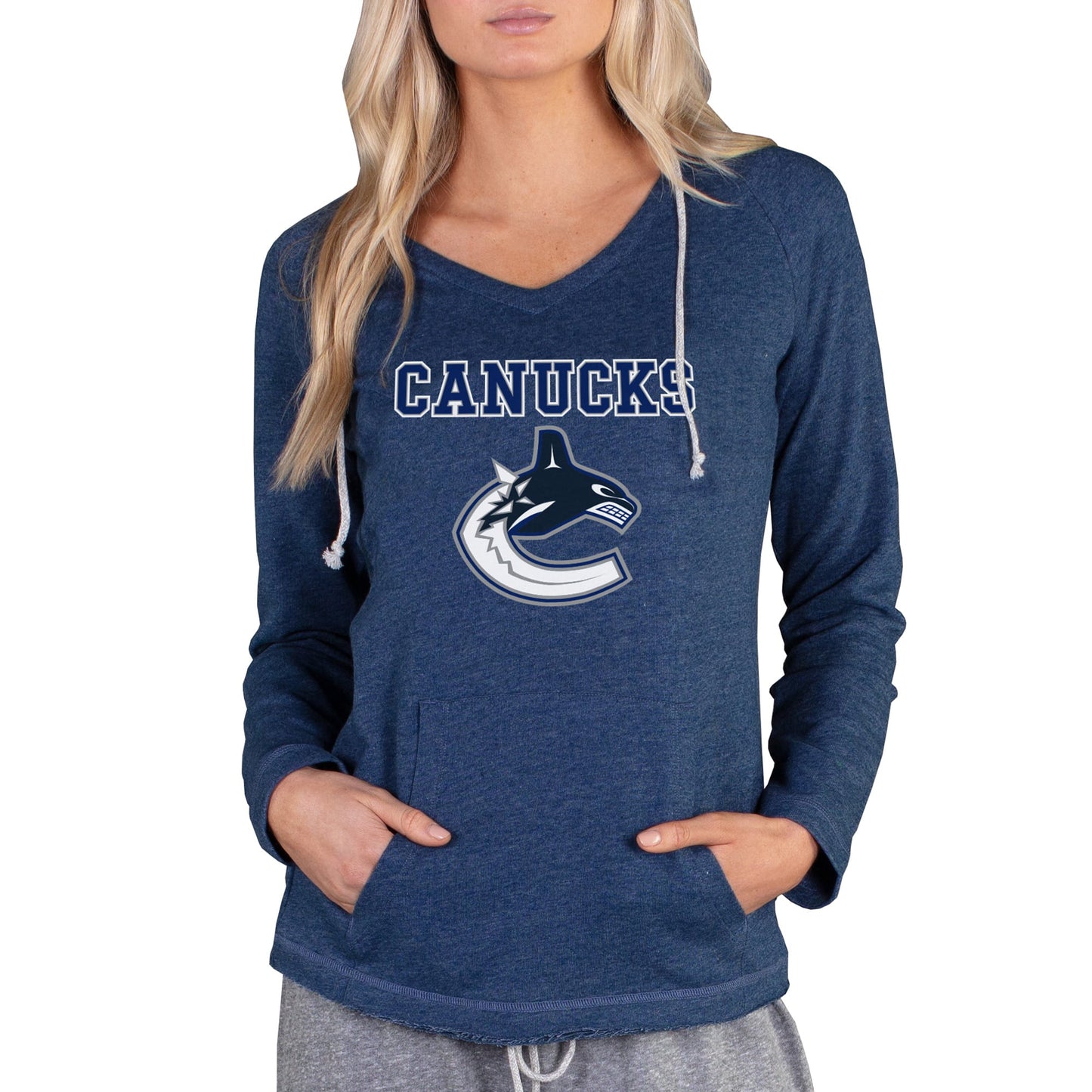 Women's Concepts Sport Navy Vancouver Canucks Mainstream Terry Tri-Blend Long Sleeve Hooded Top