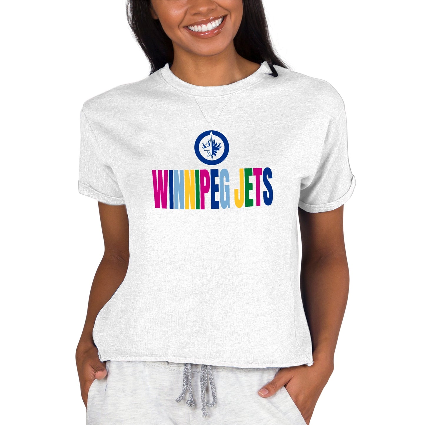Women's Concepts Sport Oatmeal Winnipeg Jets Tri-Blend Mainstream Terry Short Sleeve Sweatshirt Top