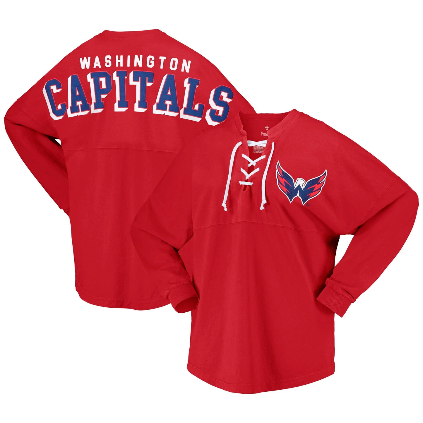 Women's Fanatics Branded Red Washington Capitals Spirit Lace-Up V-Neck Long Sleeve Jersey T-Shirt