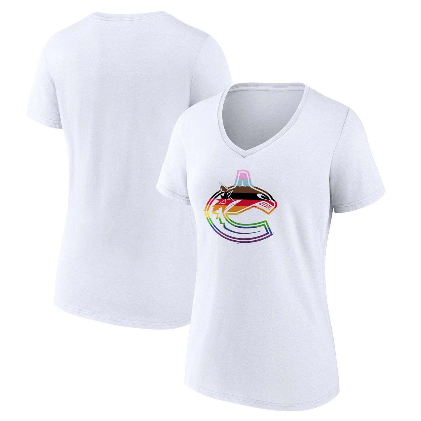 Women's Fanatics Branded White Vancouver Canucks Team Pride Logo V-Neck T-Shirt