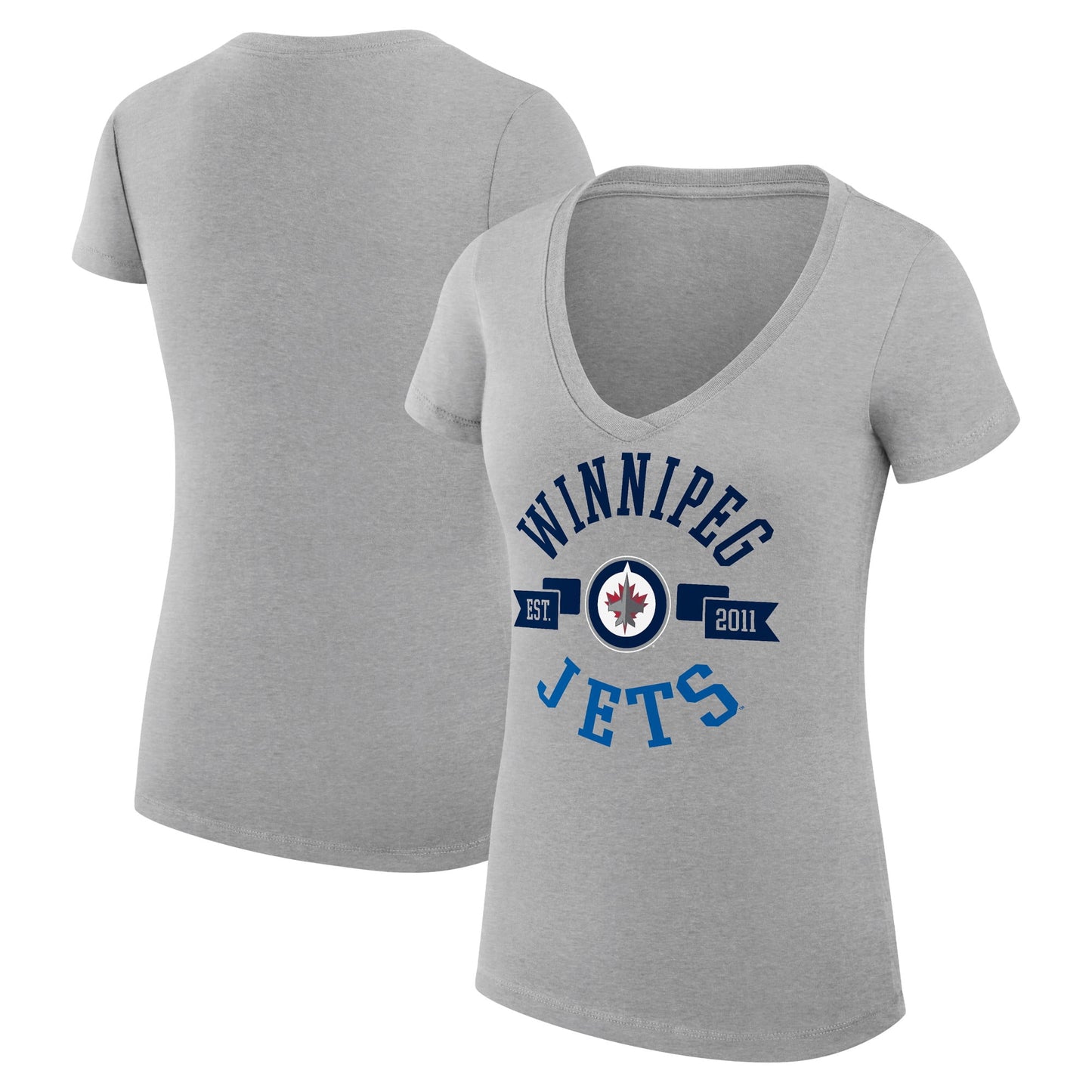 Women's G-III 4Her by Carl Banks Heather Gray Winnipeg Jets City Graphic V-Neck Fitted T-Shirt