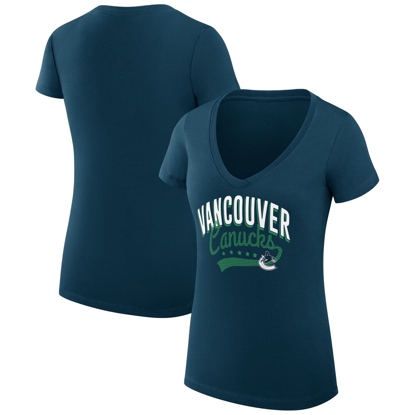 Women's G-III 4Her by Carl Banks Navy Vancouver Canucks Filigree Logo V-Neck Fitted T-Shirt