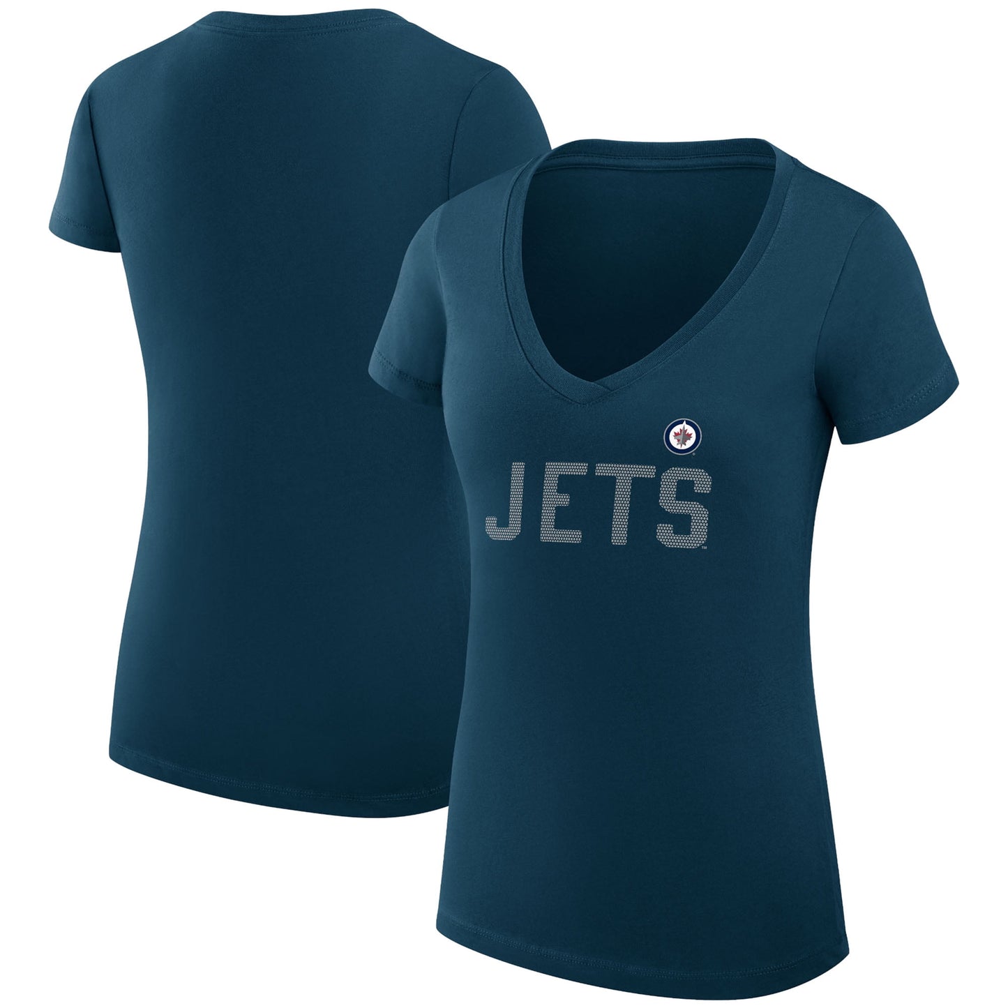 Women's G-III 4Her by Carl Banks  Navy Winnipeg Jets Dot Print Team V-Neck Fitted T-Shirt