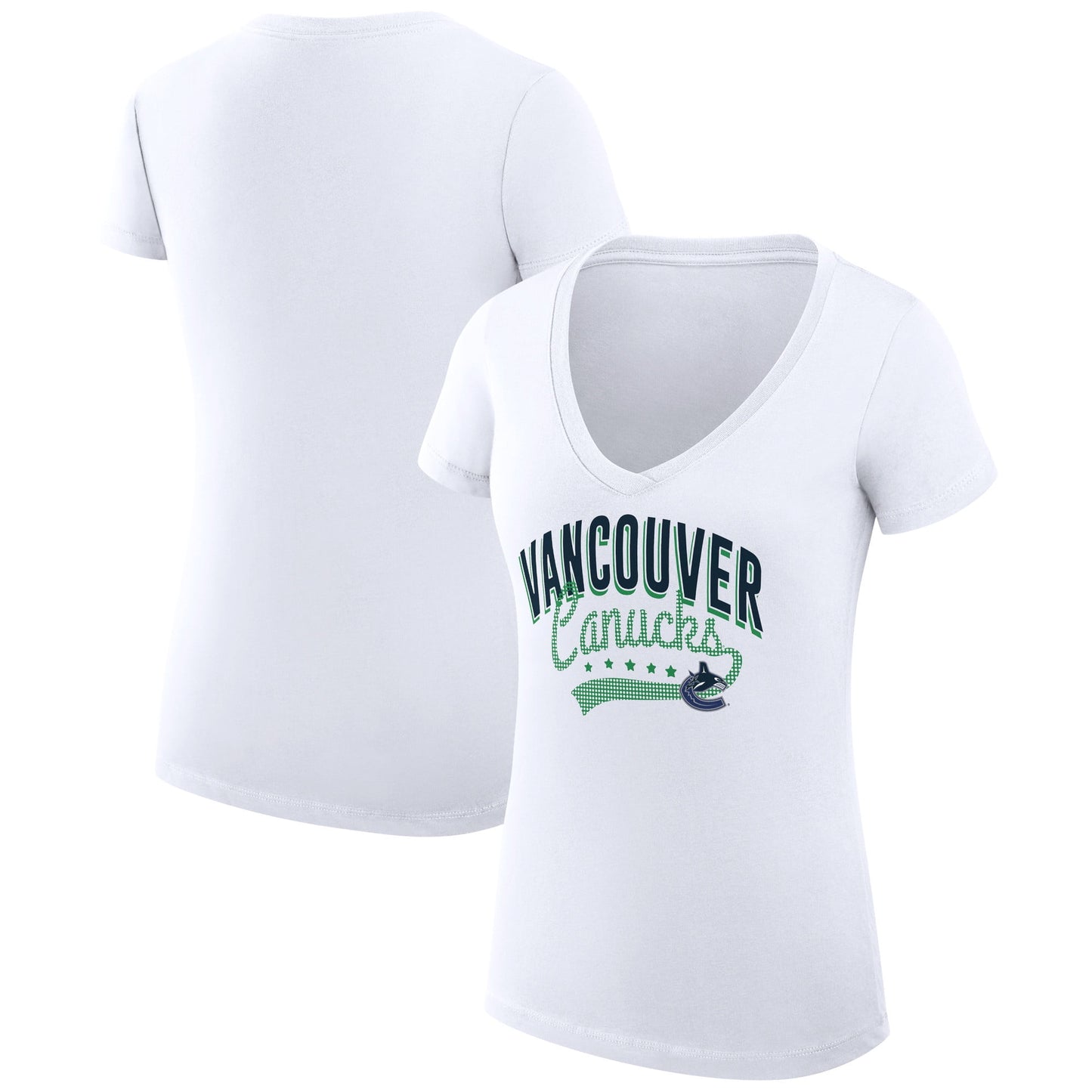Women's G-III 4Her by Carl Banks White Vancouver Canucks Filigree Logo V-Neck Fitted T-Shirt