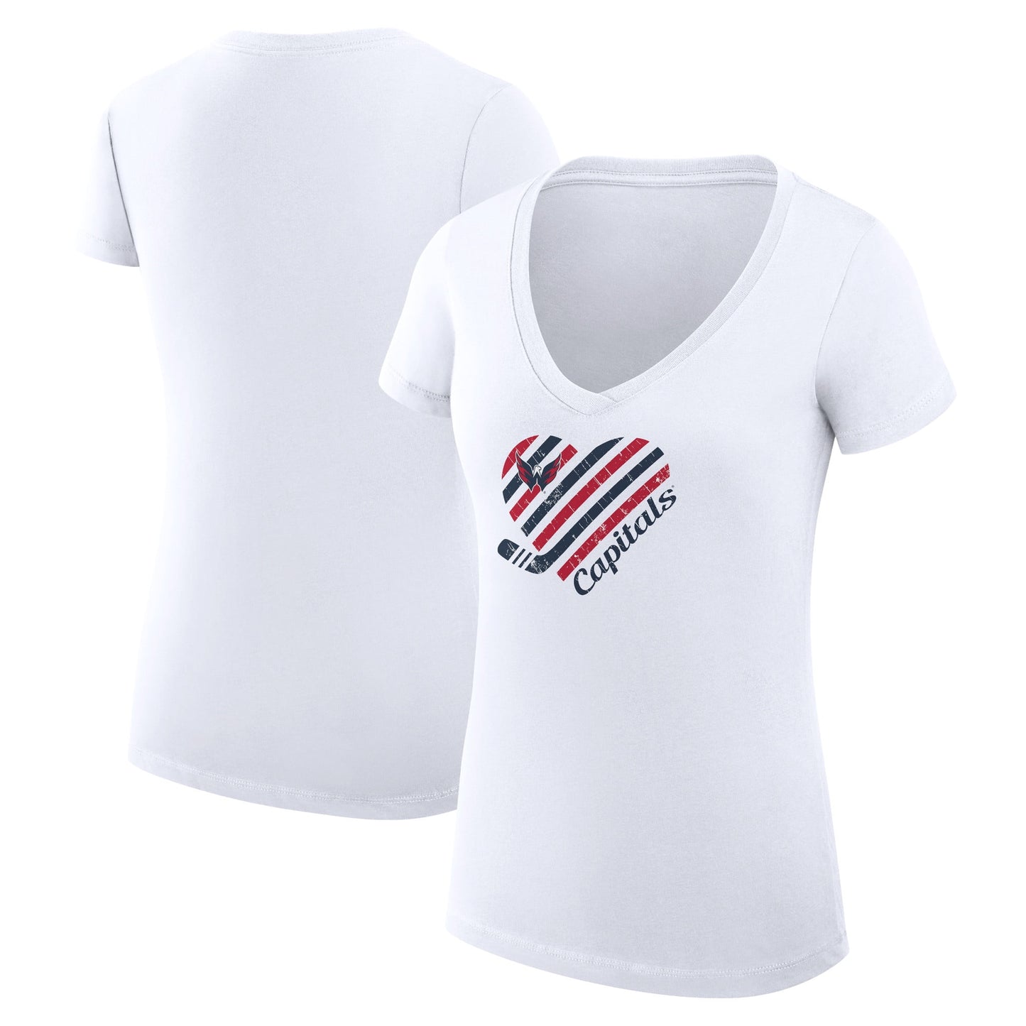 Women's G-III 4Her by Carl Banks White Washington Capitals Heart V-Neck Fitted T-Shirt