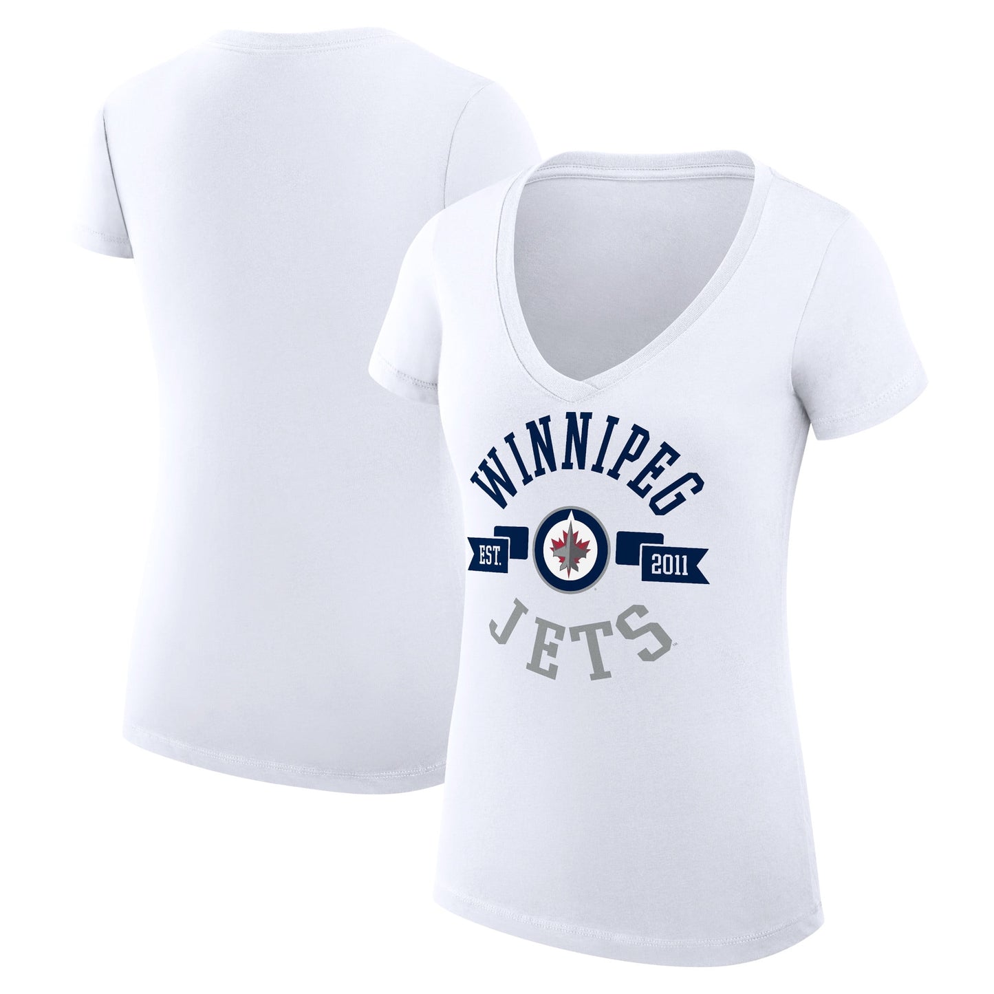 Women's G-III 4Her by Carl Banks White Winnipeg Jets City Graphic V-Neck Fitted T-Shirt