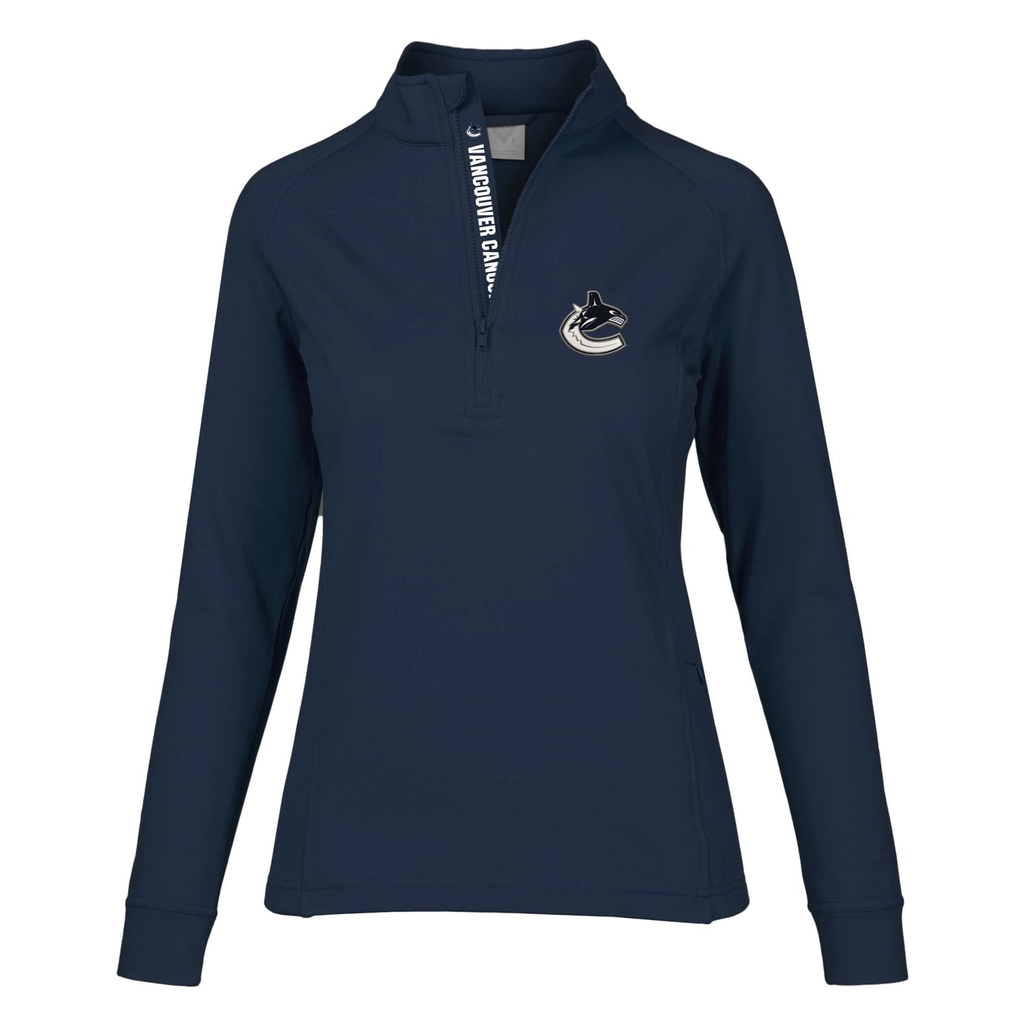 Women's Levelwear Navy Vancouver Canucks Essence Icon Mantra Quarter-Zip Pullover Top