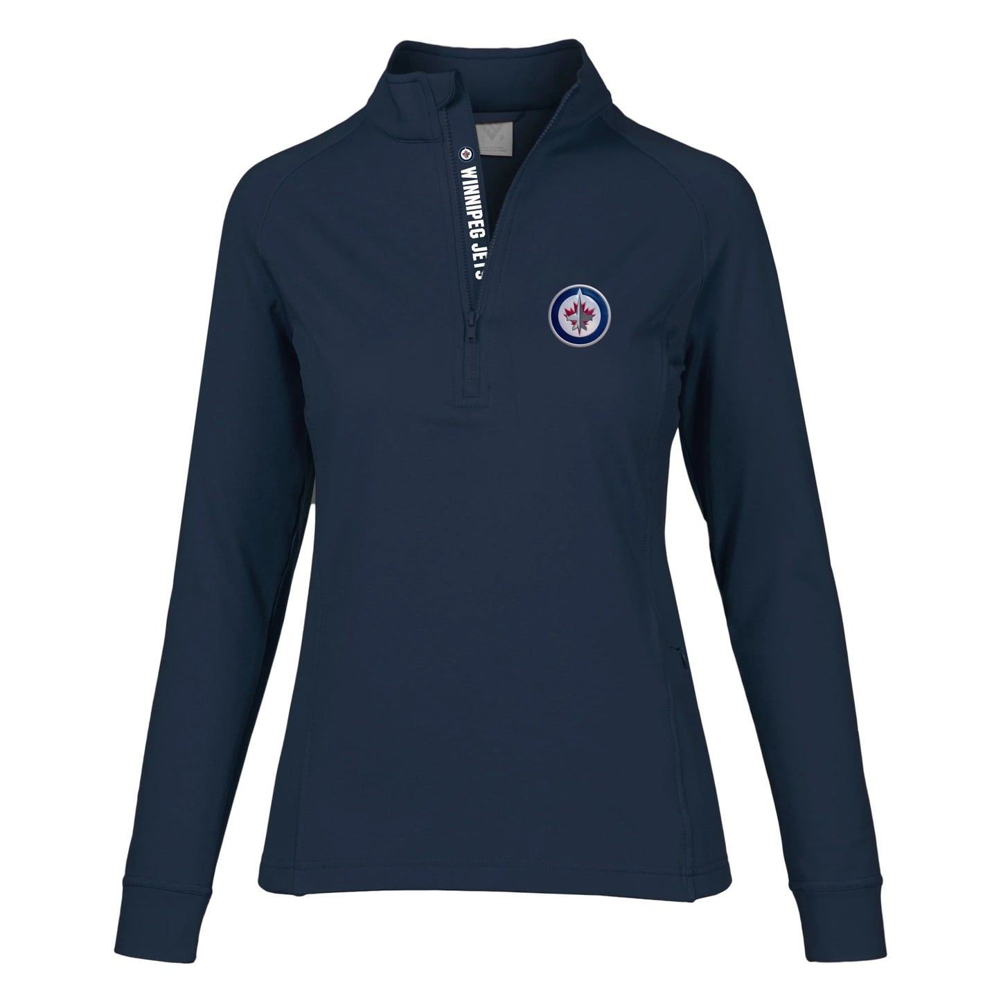 Women's Levelwear Navy Winnipeg Jets Essence Icon Mantra Quarter-Zip Pullover Top