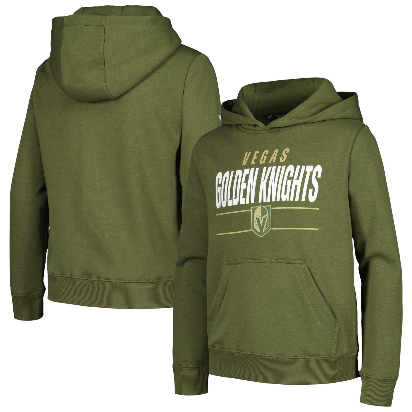Youth Levelwear Olive Vegas Golden Knights Podium Fleece Pullover Hoodie
