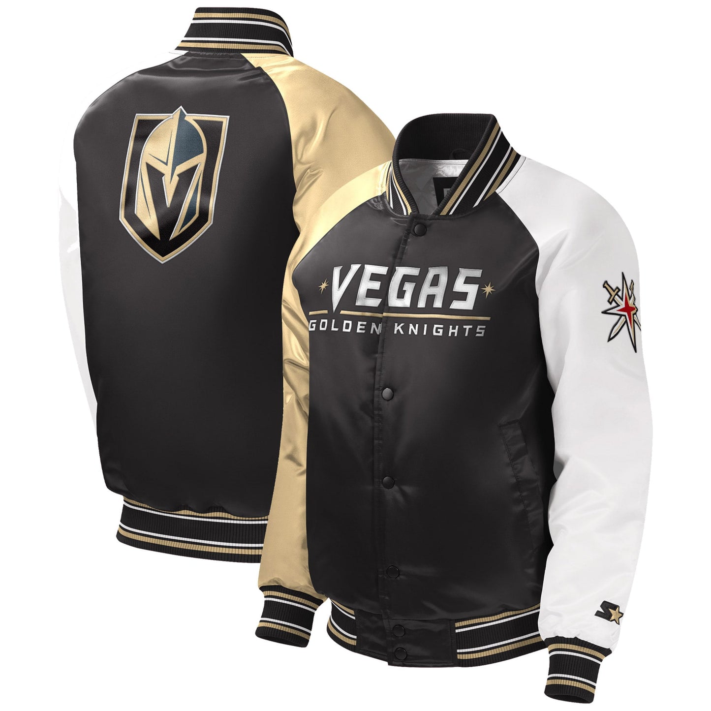 Youth Starter Black Vegas Golden Knights Raglan Full-Snap Varsity Jacket